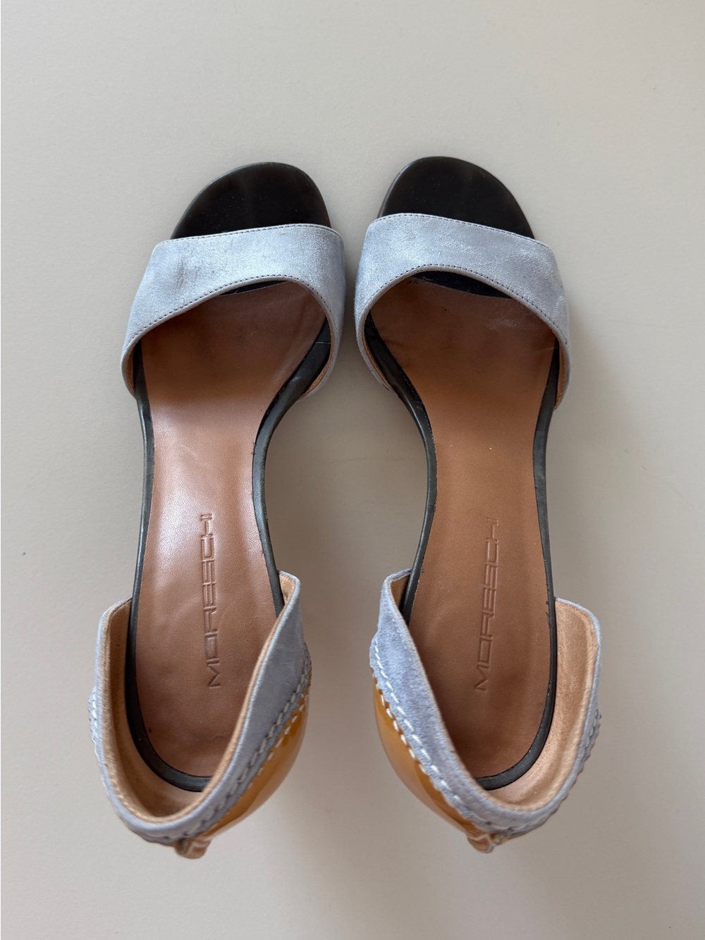 Moreschi Italy Dusty Lavender Suede & Mustard Patent Block Heel Sandals Size 36 - Picture 5 of 8